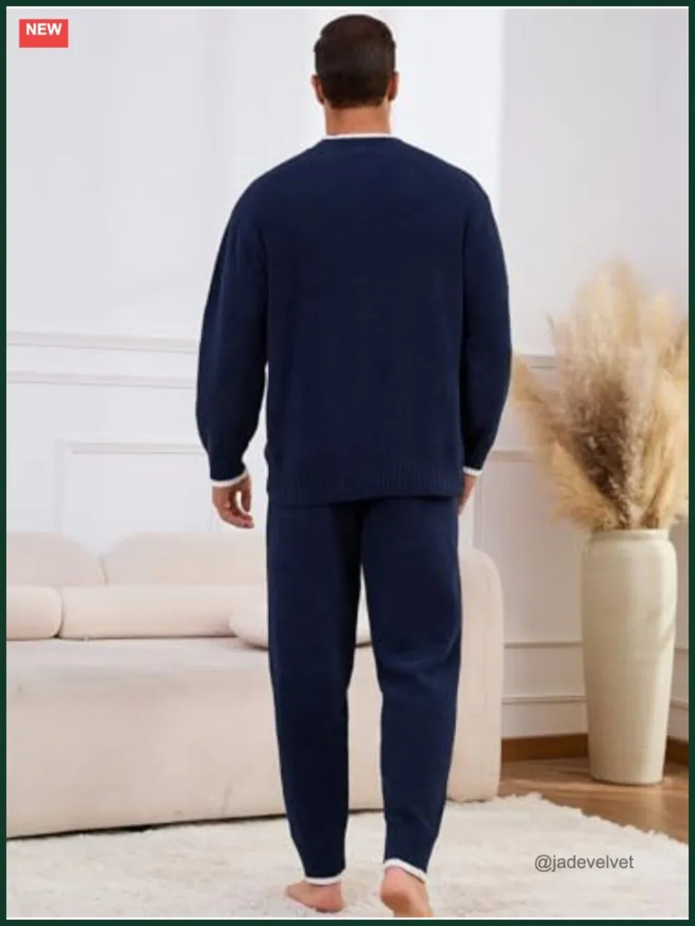 Men's Microfiber Pajama Set Long Sleeve Fleece Winter Sleepwear with Pockets